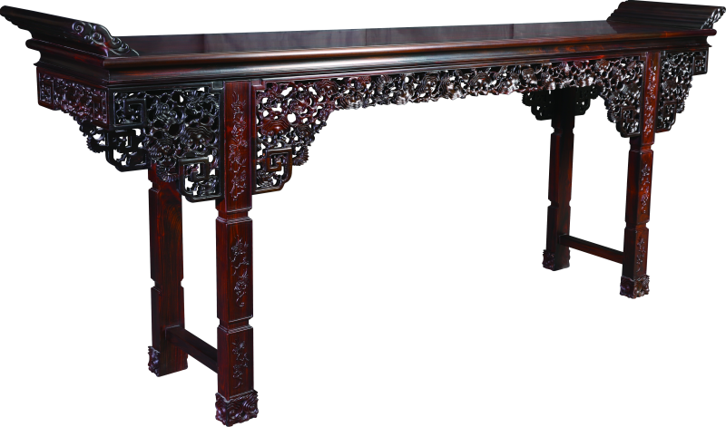 透雕灵芝纹翘头案